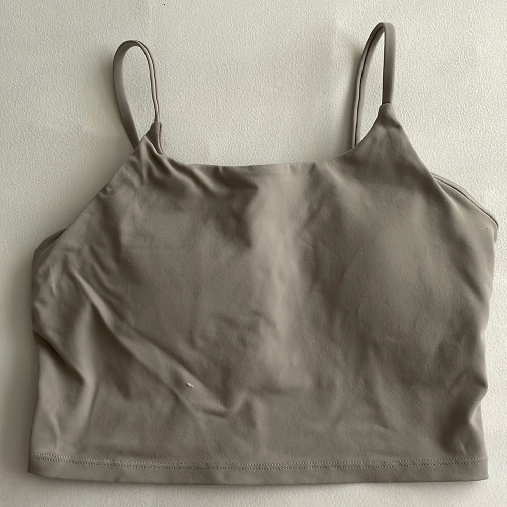 beige/grey cropped tank with built in bra